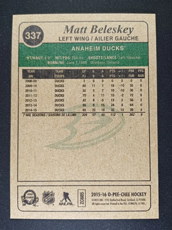 2015/2016 Upper Deck O-Pee-Chee Retro 337 Matt Beleskey Paralel - Image 2