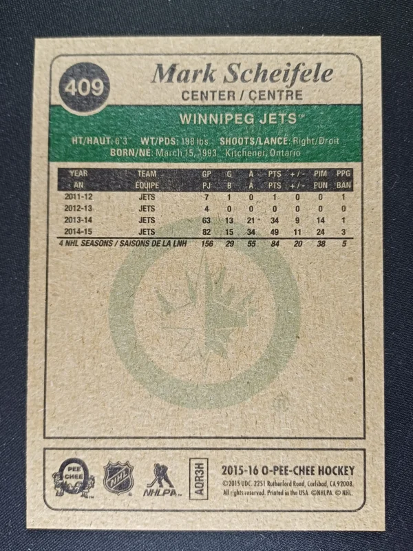 2015/2016 Upper Deck O-Pee-Chee Retro 409 Mark Scheifele Paralel - Image 2