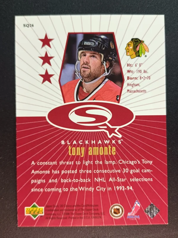 1998/1999 Upper Deck UD Choice Starquest Red SQ26 Tony Amonte Inzert - Image 2
