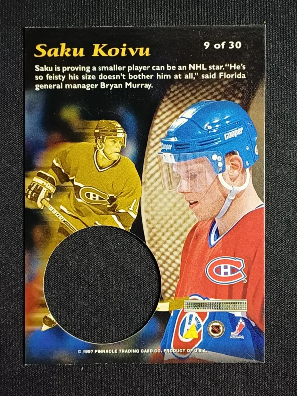 1996/1997 Pinnacle Mint Collection Base 09 of 30 Saku Koivu - Image 2