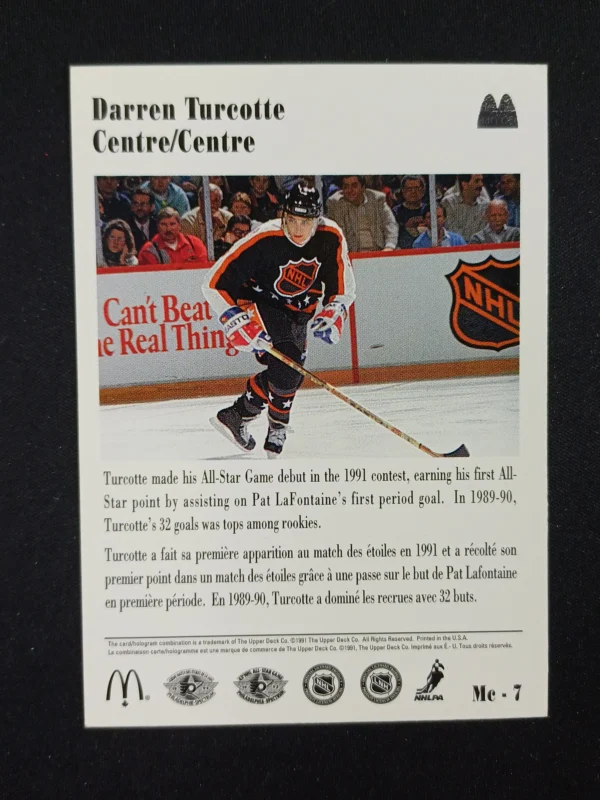 1991 Upper Deck McDonalds Base Mc-7 Darren Turcotte - Image 2