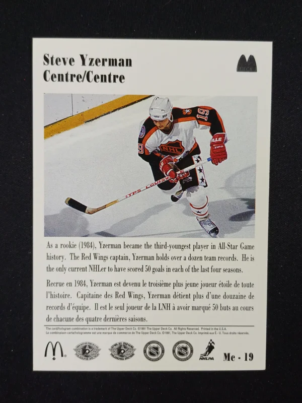 1991 Upper Deck McDonalds Base Mc-19 Steve Yzerman - Image 2
