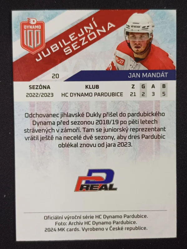 2024 Moje Kartičky Dynamo 100 Jubilejní Sezóna 20 Jan Mandát - Image 2