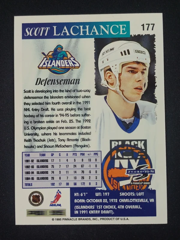 1995/1996 Pinnacle Score Black Ice Artist Proof 177 Scott Lachance Paralel - Image 2