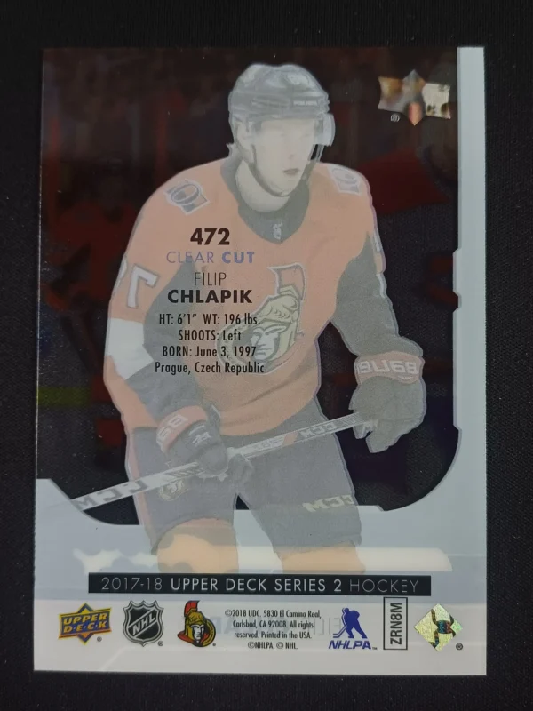 2017/2018 Upper Deck Series 2 Young Guns Clear Cut 472 Filip Chlapik Inzert - Image 2