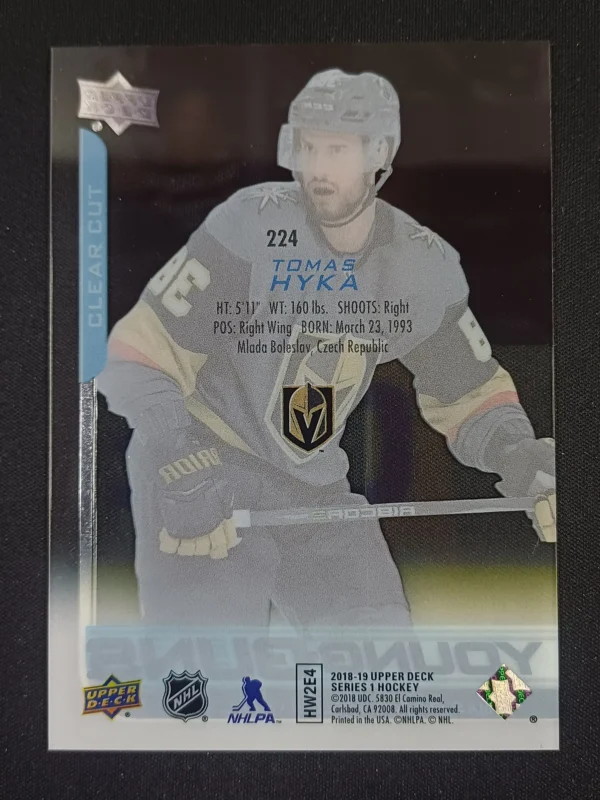 2018/2019 Upper Deck Series 1 Young Guns Clear Cut 224 Tomas Hyka Inzert - Image 2