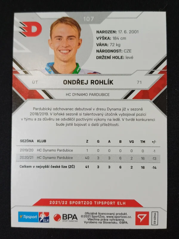 2021/2022 Sportzoo Serie 1 Base 107 Ondřej Rohlík - Image 2