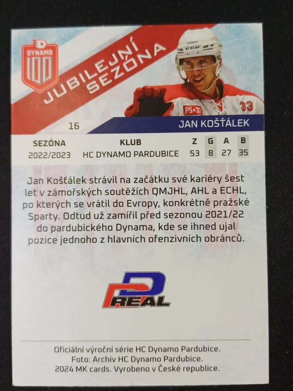 2024 Moje Kartičky Dynamo 100 Jubilejní Sezóna 16 Jan Košťálek - Image 2