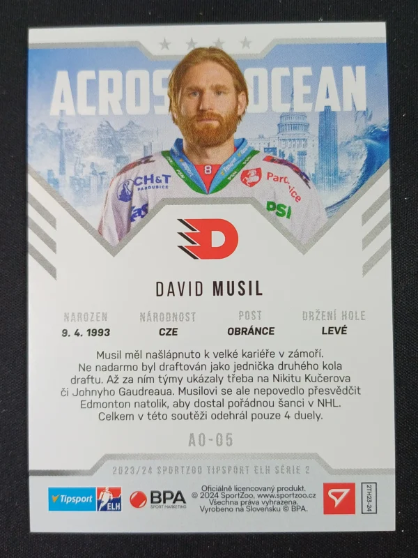 2023/2024 Sportzoo Serie 2 Across the Ocean AO-05 David Musil Inzert - Image 2