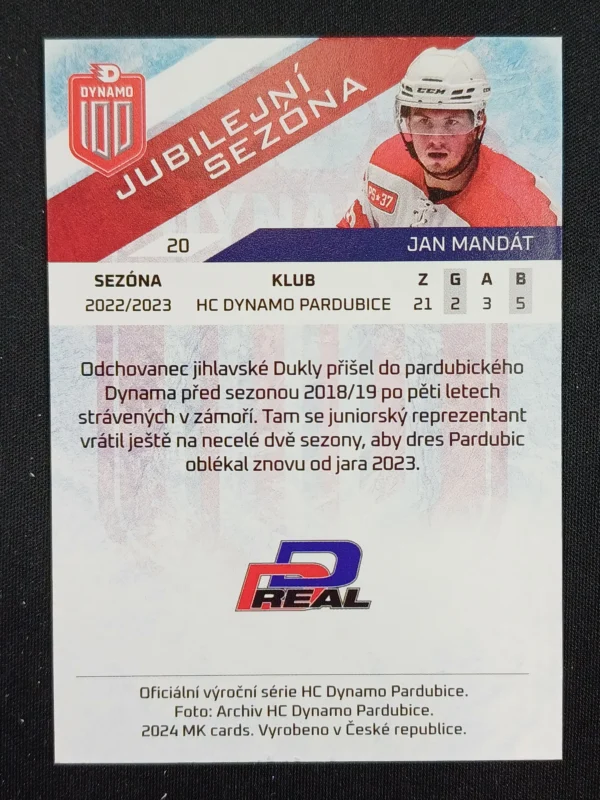 2024 Moje Kartičky Dynamo 100 Jubilejní Sezóna Rainbow 20 Jan Mandát Paralel /100 - Image 2