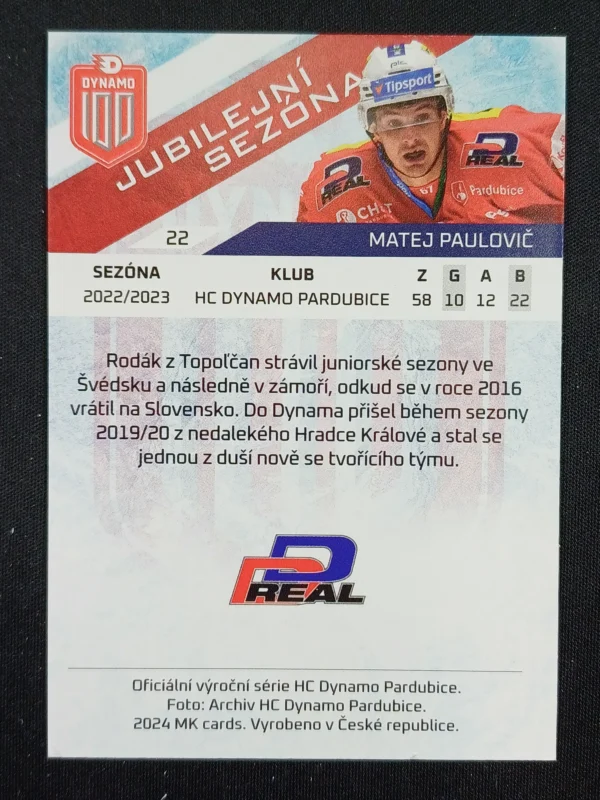 2024 Moje Kartičky Dynamo 100 Jubilejní Sezóna Rainbow 22 Matej Paulovič Paralel /100 - Image 2