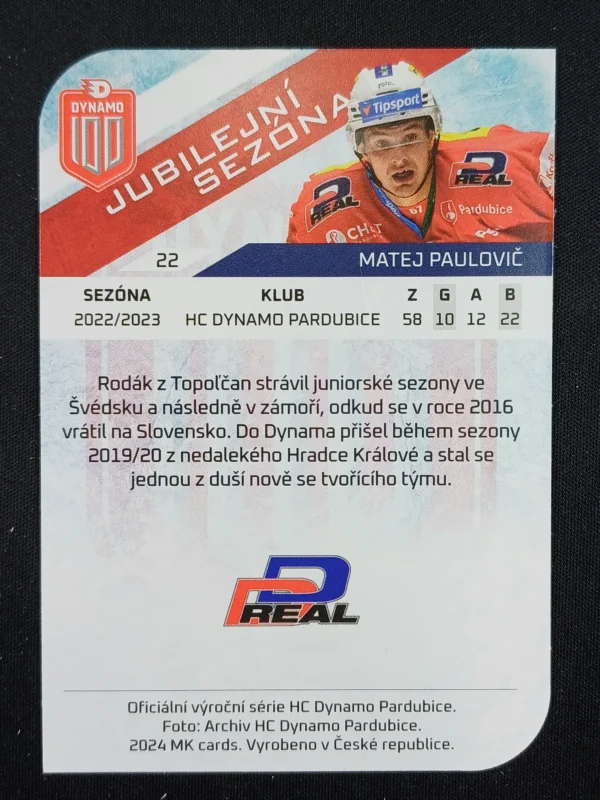 2024 Moje Kartičky Dynamo 100 Jubilejní Sezóna Die Cuts 22 Matej Paulovič Paralel /39 - Image 2