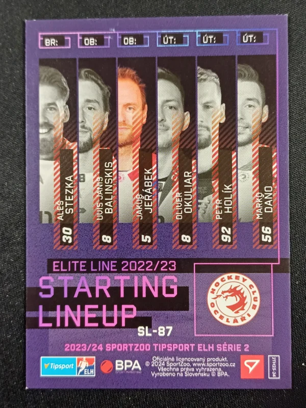 2023/2024 Sportzoo Serie 2 Starting Lineup SL-87 Jakub Jeřábek Inzert - Image 2