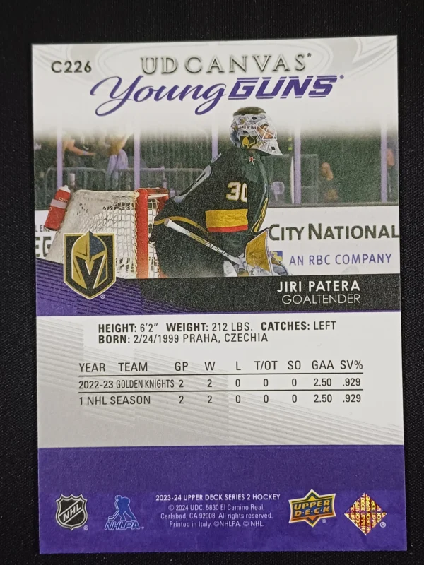 2023/2024 Upper Deck Series 2 Young Guns Canvas C226 Jiri Patera Inzert - Image 2