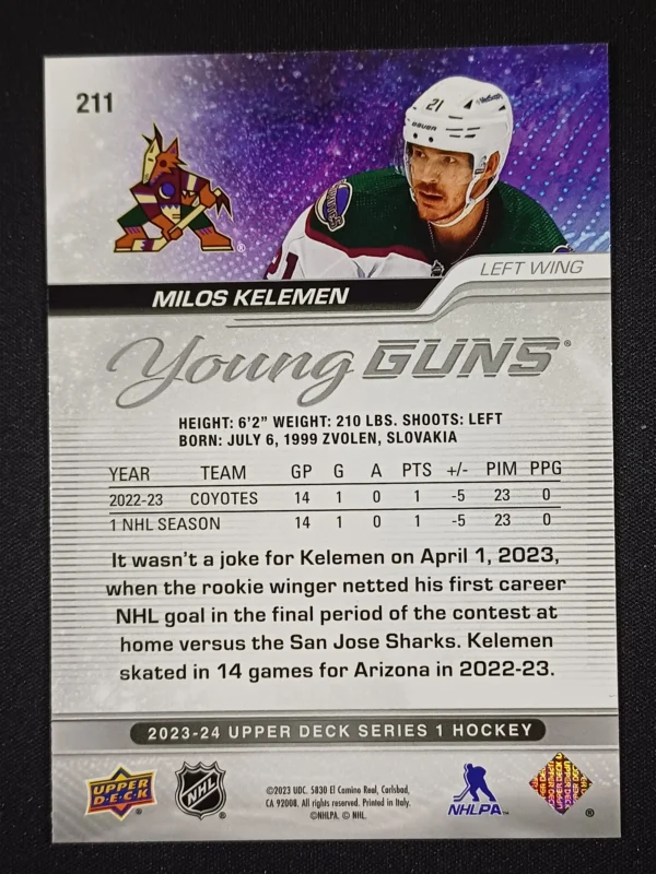 2023/2024 Upper Deck Series 1 Young Guns 211 Milos Kelemen Inzert - Image 2