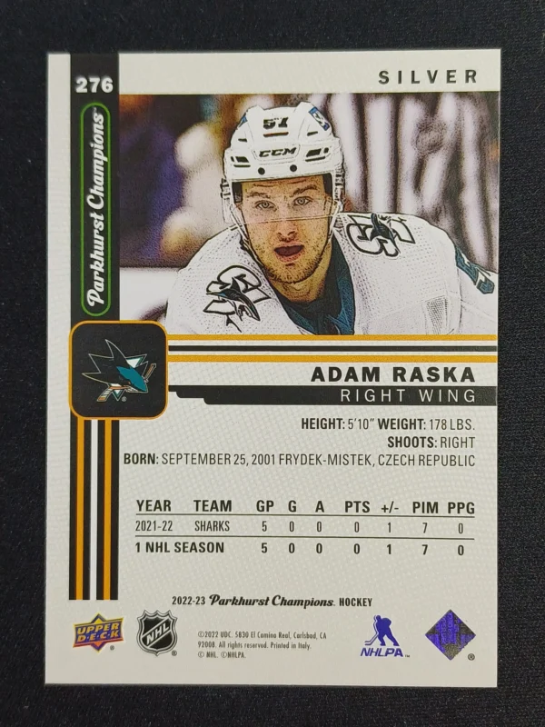 2022/2023 Upper Deck Parkhurst Champions Silver 276 Adam Raska Paralel - Image 2