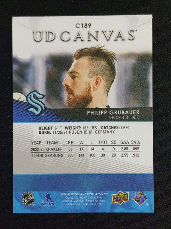 2023/2024 Upper Deck Series 2 Canvas C189 Philipp Grubauer Inzert - Image 2
