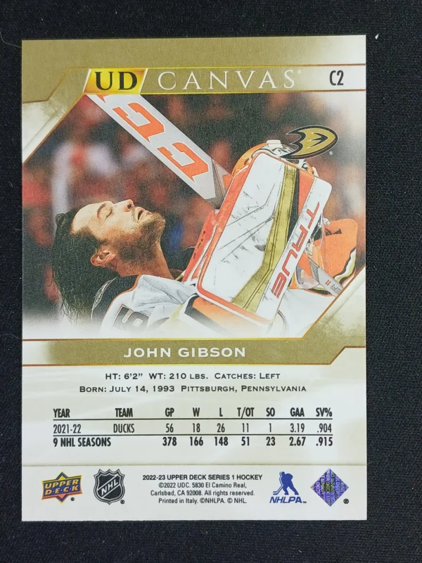 2022/2023 Upper Deck Series 1 Canvas C2 John Gibson Inzert - Image 2