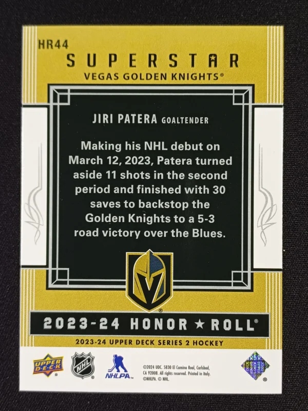 2023/2024 Upper Deck Series 2 Honor Roll HR-44 Jiri Patera Inzert - Image 2