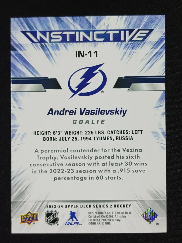 2023/2024 Upper Deck Series 2 Instinctive IN-11 Andrei Vasilevskiy Inzert - Image 2