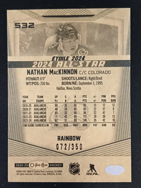 2024/2025 Upper Deck O-Pee-Chee Rainbow 532 Nathan MacKinnon Paralel 072/350 - Image 2