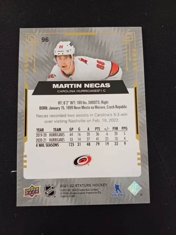 2021/2022 Upper Deck Stature Black Photo Variant 96 Martin Necas AUTO 1/1 - Image 2