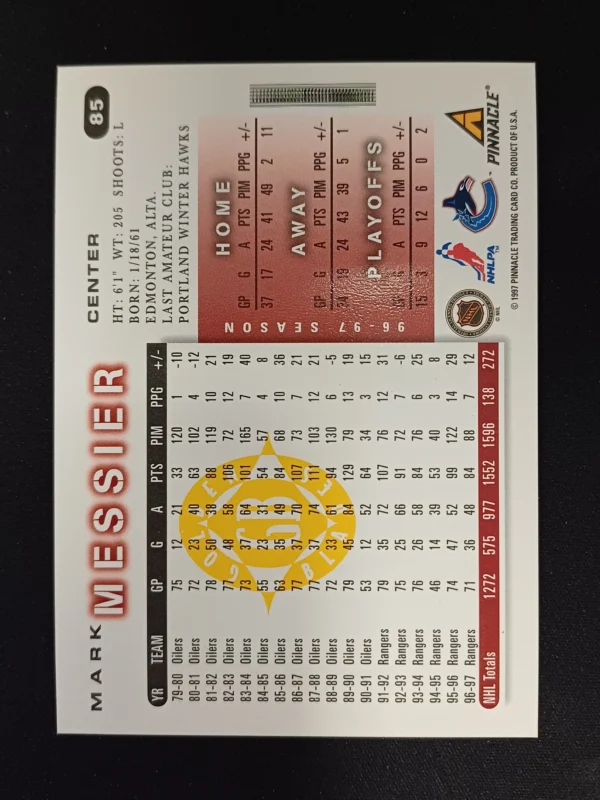 1997/1998 Pinnacle Score Golden Blades 85 Mark Messier Paralel - Image 2