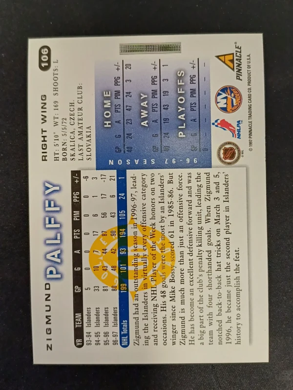 1997/1998 Pinnacle Score Golden Blades 106 Zigmund Palffy Paralel - Image 2