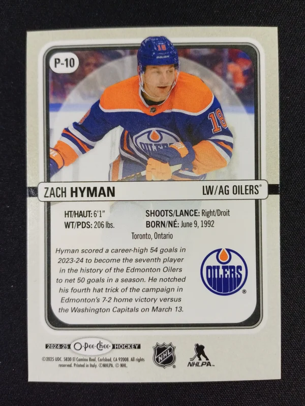 2024/2025 Upper Deck O-Pee-Chee Premier P-10 Zach Hyman Inzert - Image 2