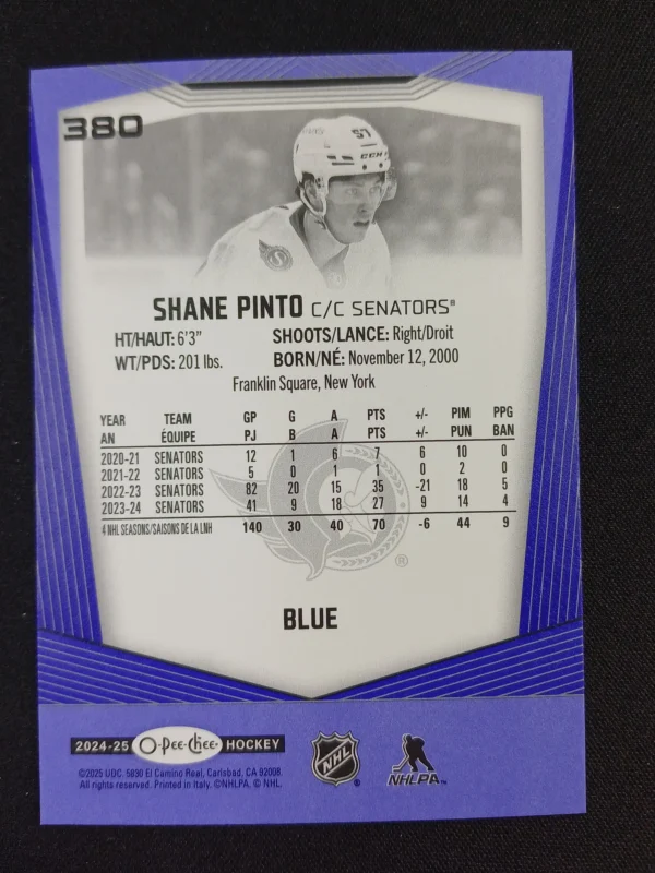 2024/2025 Upper Deck O-Pee-Chee Blue Border 380 Shane Pinto Paralel - Image 2