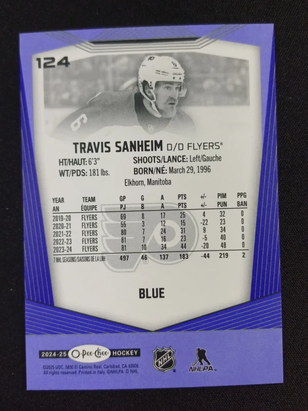 2024/2025 Upper Deck O-Pee-Chee Blue Border 124 Travis Sanheim Paralel - Image 2