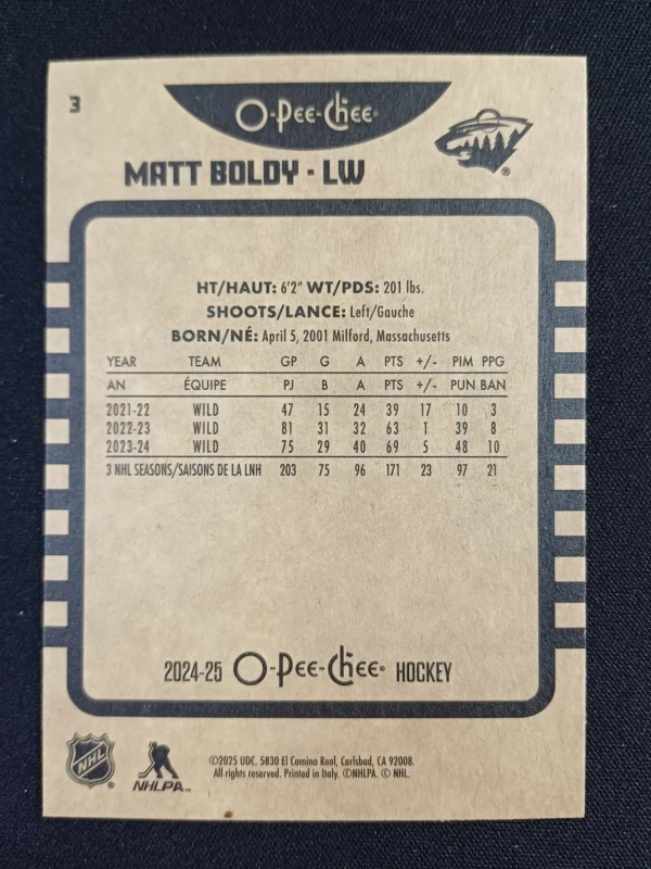 2024/2025 Upper Deck O-Pee-Chee Retro 3 Matt Boldy Paralel - Image 2
