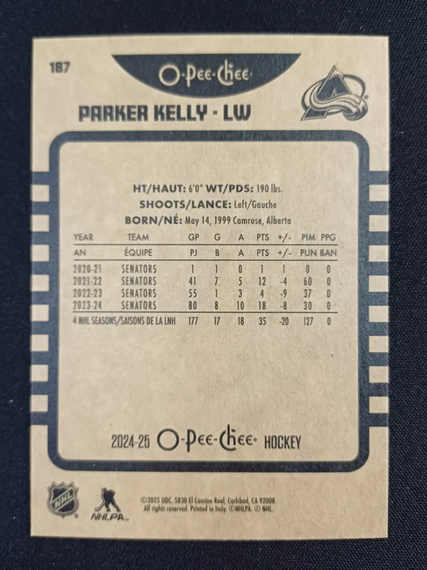 2024/2025 Upper Deck O-Pee-Chee Retro 187 Parker Kelly Paralel - Image 2