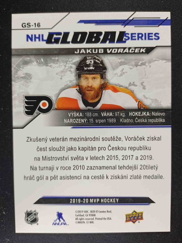 2019/2020 Upper Deck MVP Base GS-16 Jakub Voracek Inzert - Image 2