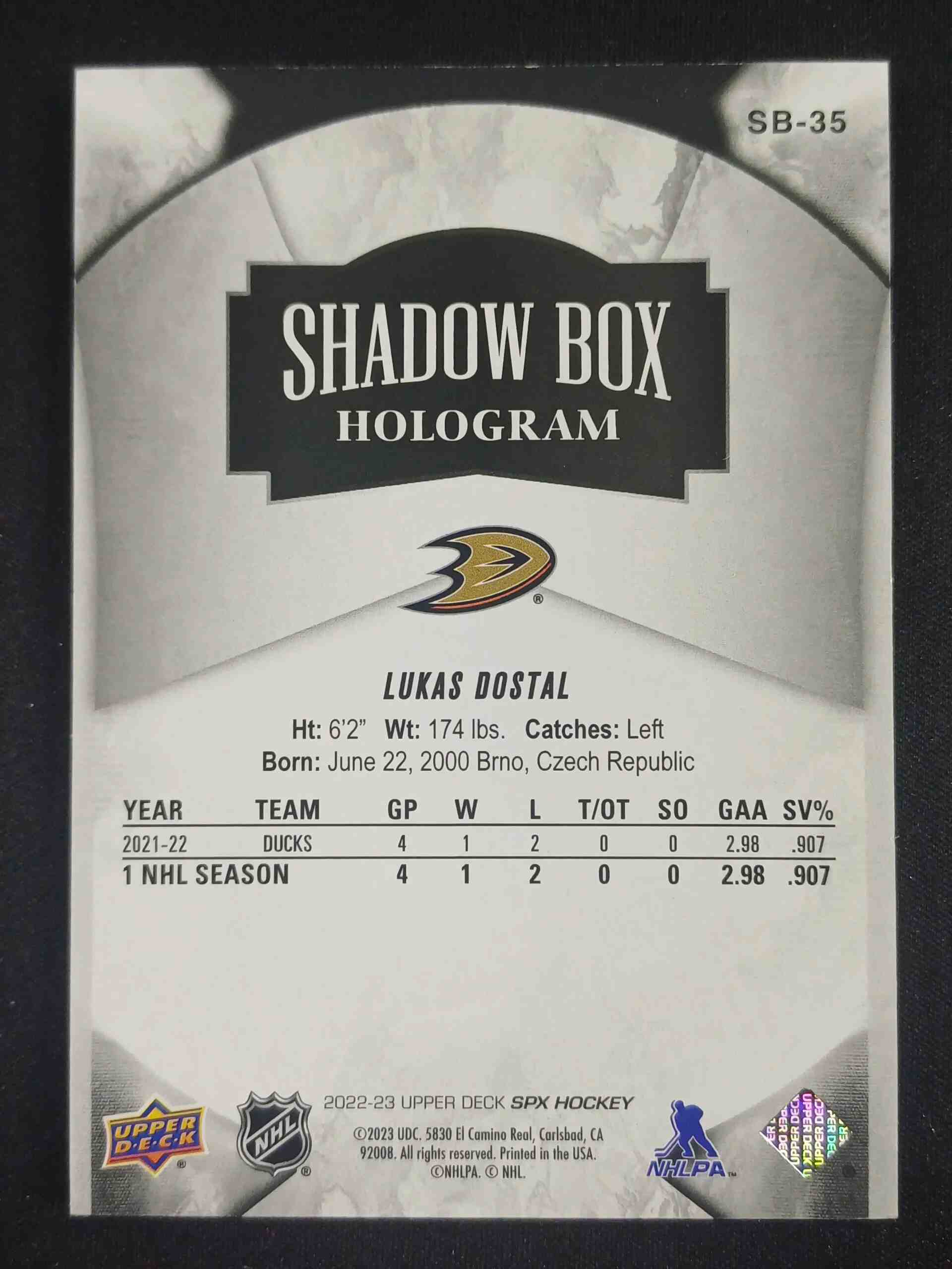 2022/2023 Upper Deck SPx ShadowBox SB-35 Lukáš Dostál Inzert - Obrázek 2