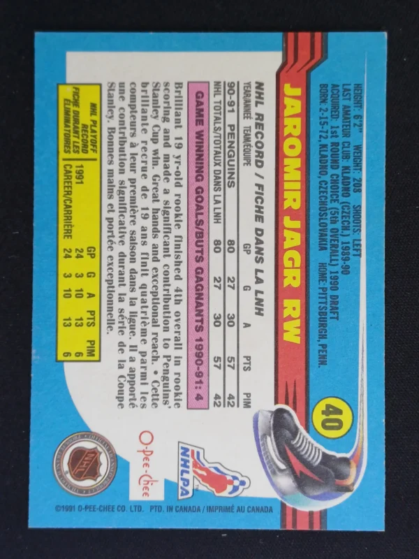 1991/1992 O-Pee-Chee Base 40 Jaromír Jágr - Image 2