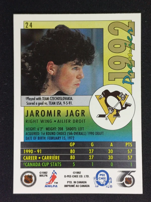1991/1992 O-Pee-Chee Premier 92 Base 24 Jaromír Jágr - Image 2