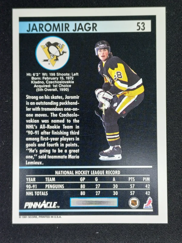 1991/1992 Pinnacle Series 1 Base 53 Jaromír Jágr - Image 2