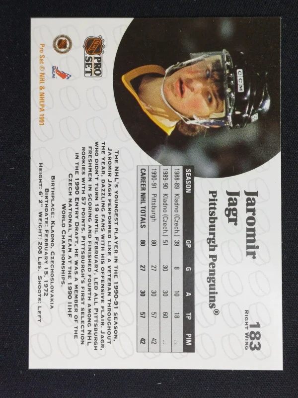 1991/1992 Pro Set Series 1 Base 183 Jaromír Jágr - Image 2