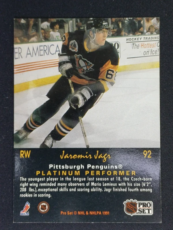 1991/1992 Pro Set Platinum Base 92 Jaromír Jágr - Image 2