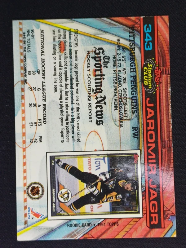 1991/1992 Topps Stadium Club Base 343 Jaromír Jágr - Image 2