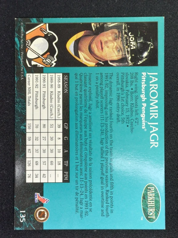 1991/1992 Parkhurst Series 1 Base 135 Jaromír Jágr - Image 2