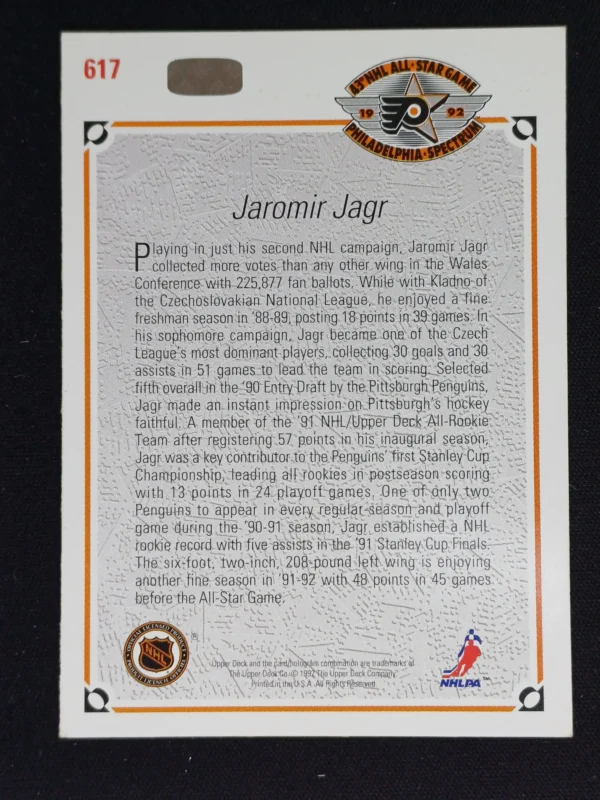 1991/1992 Upper Deck Series 1 Base 256 Jaromír Jágr - Image 2