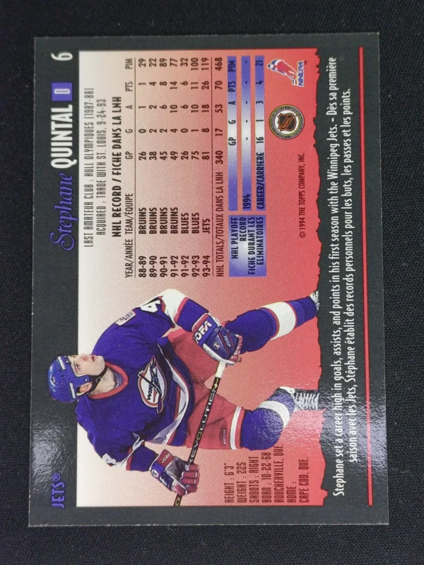 1994/1995 Topps OPC Premier Special Effects 6 Stephane Quintal Paralel - Image 2