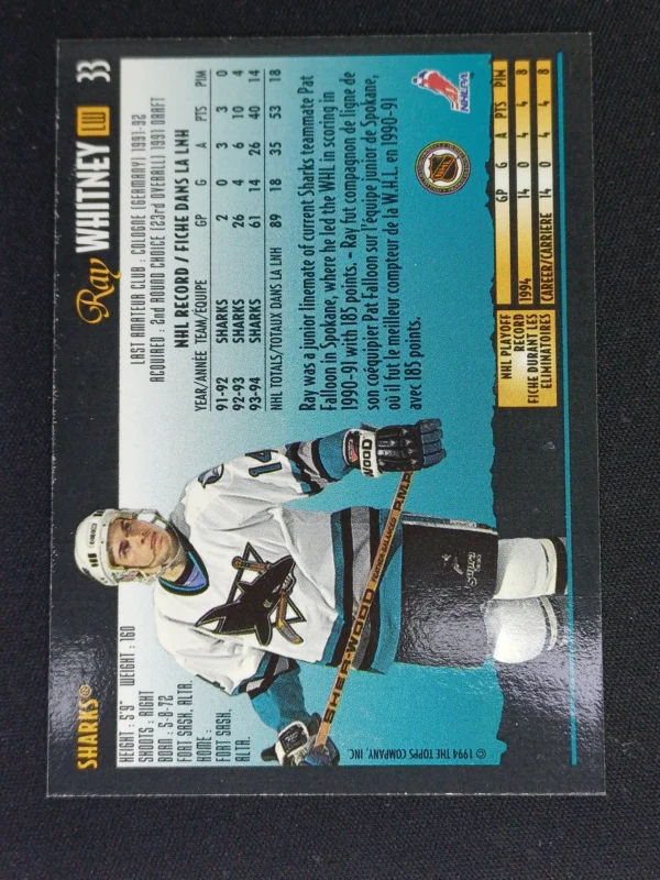 1994/1995 Topps OPC Premier Special Effects 33 Ray Whitney Paralel - Image 2