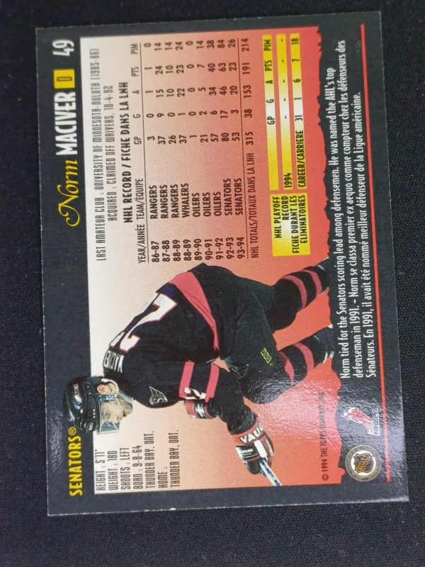 1994/1995 Topps OPC Premier Special Effects 49 Norm Maciver Paralel - Image 2