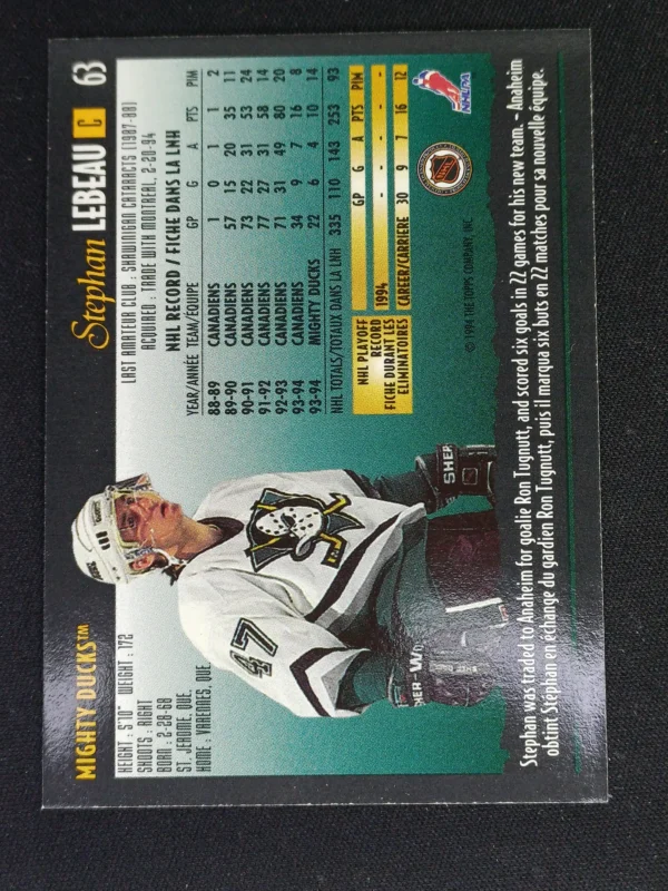 1994/1995 Topps OPC Premier Special Effects 63 Stephan Lebeau Paralel - Image 2