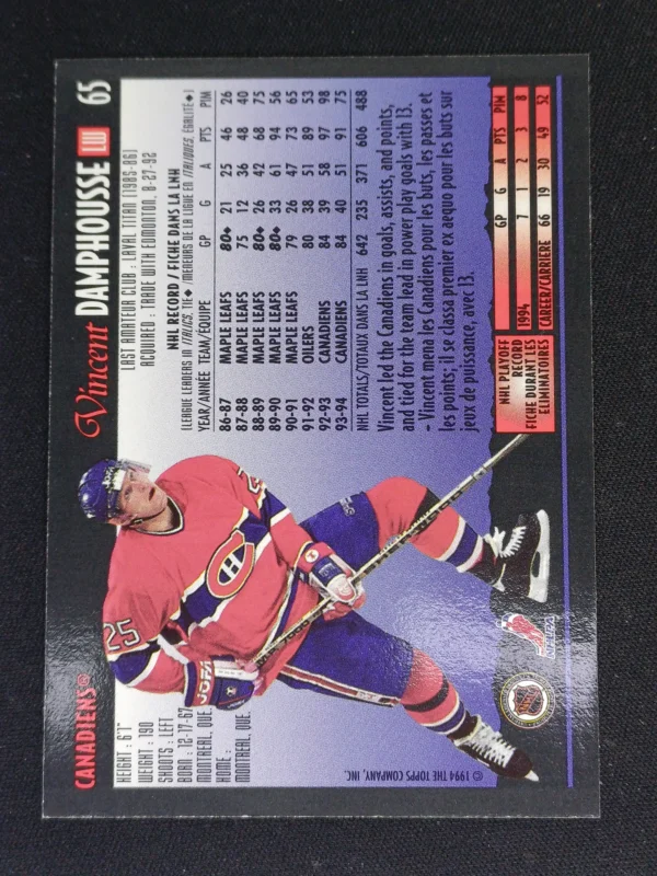 1994/1995 Topps OPC Premier Special Effects 65 Vincent Damphousse Paralel - Image 2