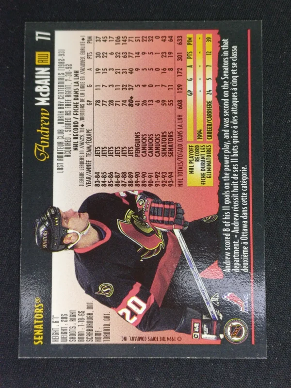 1994/1995 Topps OPC Premier Special Effects 77 Andrew McBain Paralel - Image 2