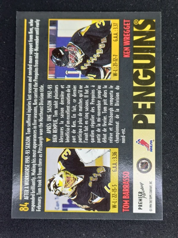 1994/1995 Topps OPC Premier Special Effects 84 Tom Barrasso | Ken Wregget Paralel - Image 2